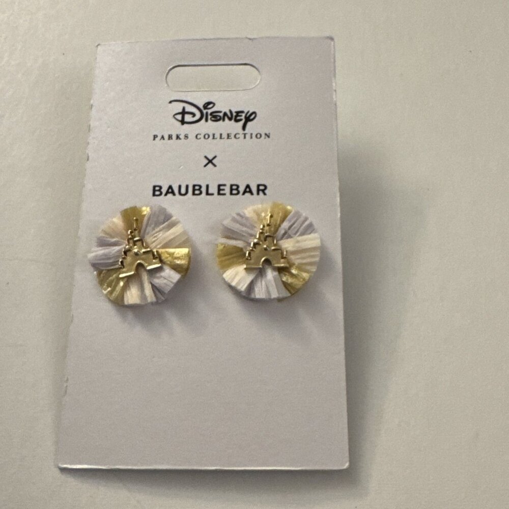 New Disney Parks X Baublebar Raffia Earrings Castle LX6